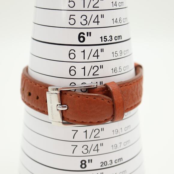 Michael Kors Taylor Tank 26mm Silver Tone Watch Brown Leather w New Battery